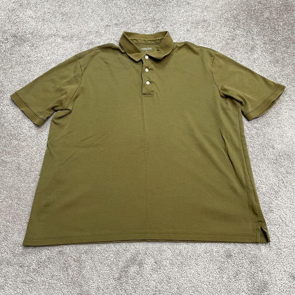 Lands' End Traditonal Fit Polo Shirt Mens Large Green Cotton Short Sleeve Casual